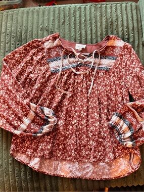 Heyson Floral Peasant Tunic - Brick Red